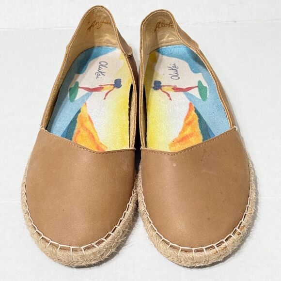 Olukai Kaula paa ili Flat Espadrille Loafer Shoe Brown Leather Slip On Women 6.5 - Picture 2 of 10